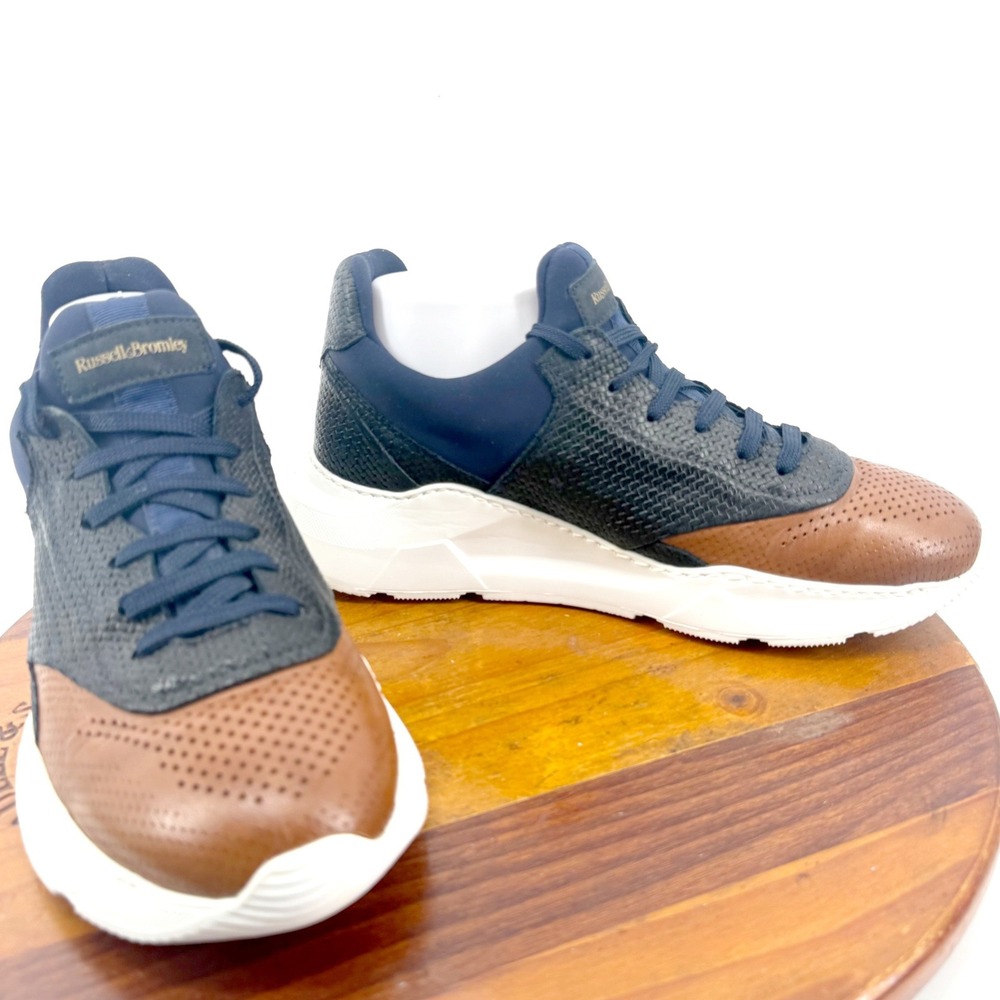 Russell & Bromley Mixed-Media Sneakers Mens 7 EU 40 Navy Tan Perforated Luxury